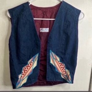 Coldwater Creek Dark Blue Vest with Colorful Geometric Design